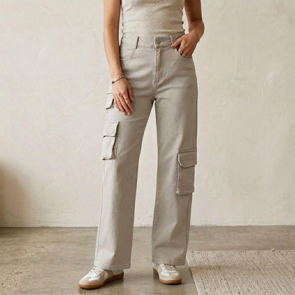 Altar'd State Gina Cargo Pants Womens XS Beige High Rise Straight Leg
